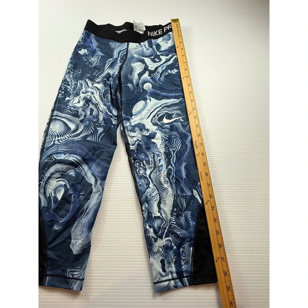 Nike Pro Dri-FIT Womens Blue‎ Marble Topographic Cropped Leggings Size Medium